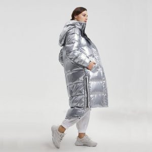 Maxi Laser Long Parka Women Silver